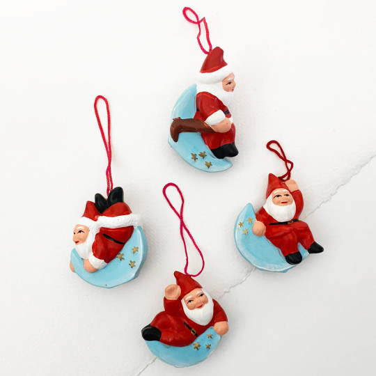 Tomte Gnomes Handpainted Folkloric Pottery Ornaments ~ Sweden ~ Set of 4
