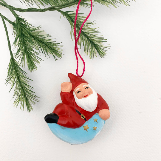 Tomte Gnomes Handpainted Folkloric Pottery Ornaments ~ Sweden ~ Set of 4