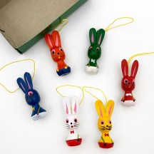 6 Colorful Wooden Handpainted Easter Bunny Ornaments