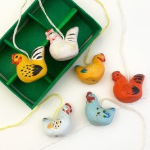 6 Folkloric Pottery Hens Handpainted Ornaments ~ Sweden