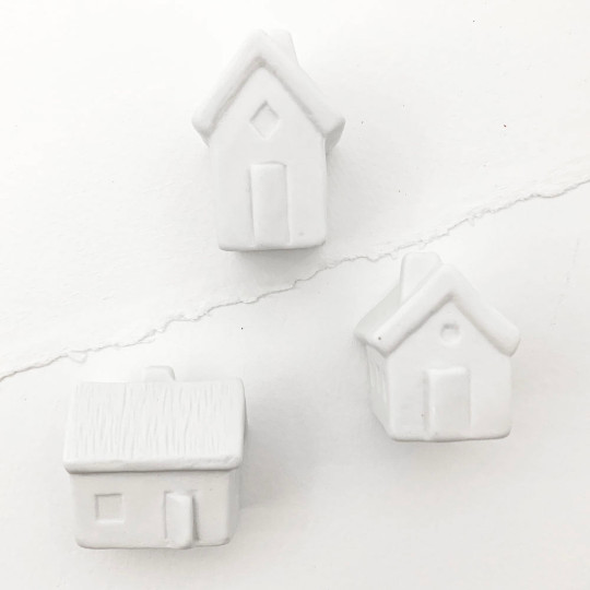 3 Small Houses White Pottery Miniatures  ~ Set of 3
