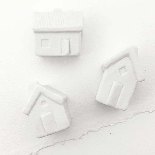 3 Small Houses White Pottery Miniatures  ~ Set of 3