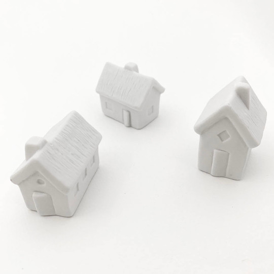 3 Small Houses White Pottery Miniatures  ~ Set of 3