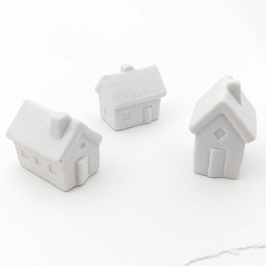 3 Small Houses White Pottery Miniatures  ~ Set of 3