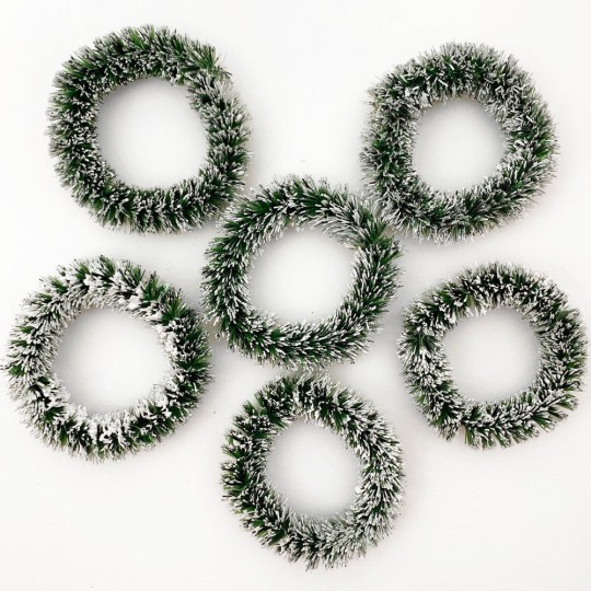 Bottle Brush Christmas Wreaths ~ Set of 3 ~ 2" across ~ Dark Green