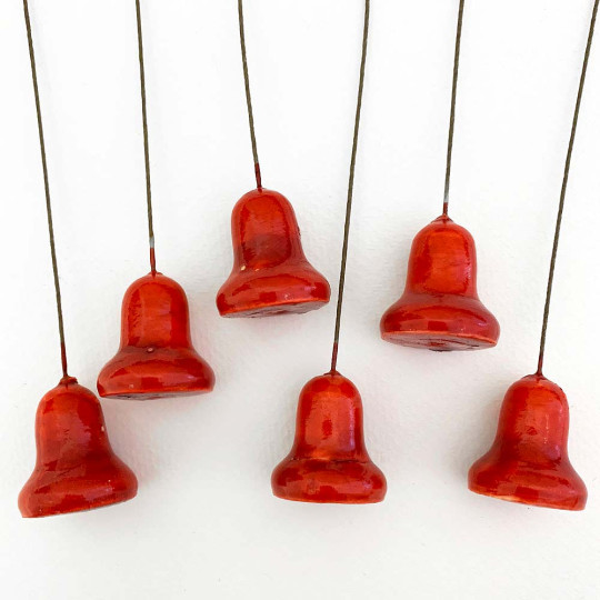 6 Glossy Red Lacquered Spun Cotton Bells Retro Craft Picks ~ 1"