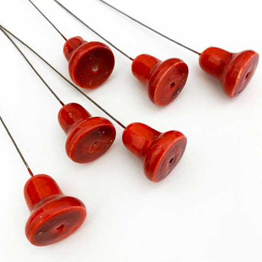 6 Glossy Red Lacquered Spun Cotton Bells Retro Craft Picks ~ 1"