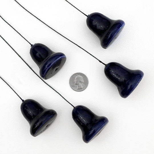 5 Glossy Blue Lacquered Spun Cotton Bells Retro Craft Picks ~ 1-3/4"