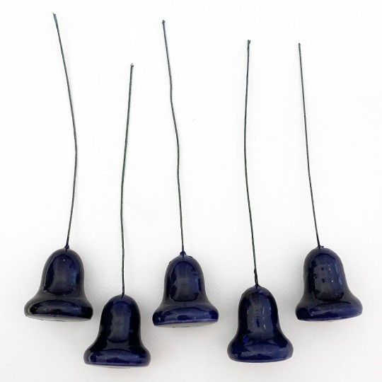 5 Glossy Blue Lacquered Spun Cotton Bells Retro Craft Picks ~ 1-3/4"