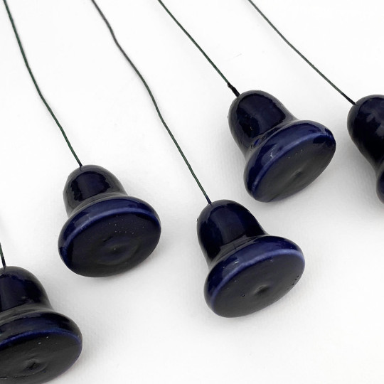 5 Glossy Blue Lacquered Spun Cotton Bells Retro Craft Picks ~ 1-3/4"
