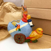 Blue Egg Cart Papier Mache Candy Container ~ Germany ~ 5-1/4" tall