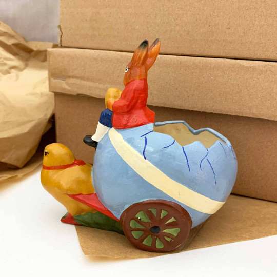 Blue Egg Cart Papier Mache Candy Container ~ Germany ~ 5-1/4" tall