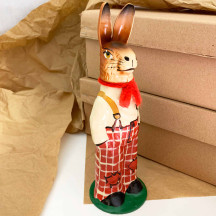 Standing Bunny in Checkered Pants Papier Mache Candy Container ~ Germany ~ 9-1/2" tall
