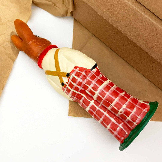 Standing Bunny in Checkered Pants Papier Mache Candy Container ~ Germany ~ 9-1/2" tall