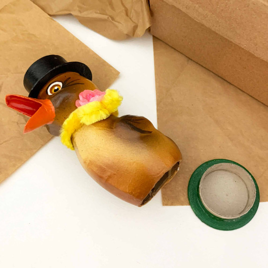 Easter Chick with Top Hat and Yellow Scarf Papier Mache Candy Container ~ Germany ~ 5-3/4" tall