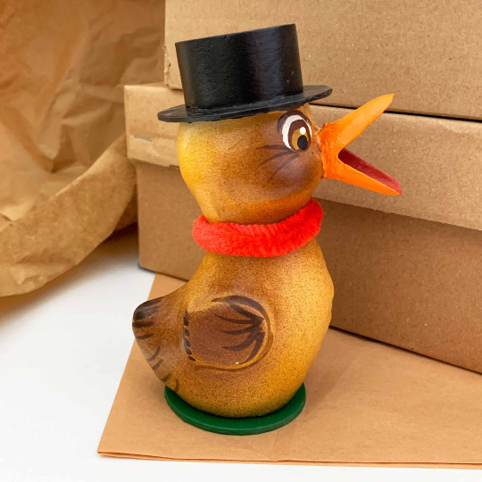 Easter Chick with Top Hat and Red Scarf Papier Mache Candy Container ~ Germany ~ 5-3/4" tall