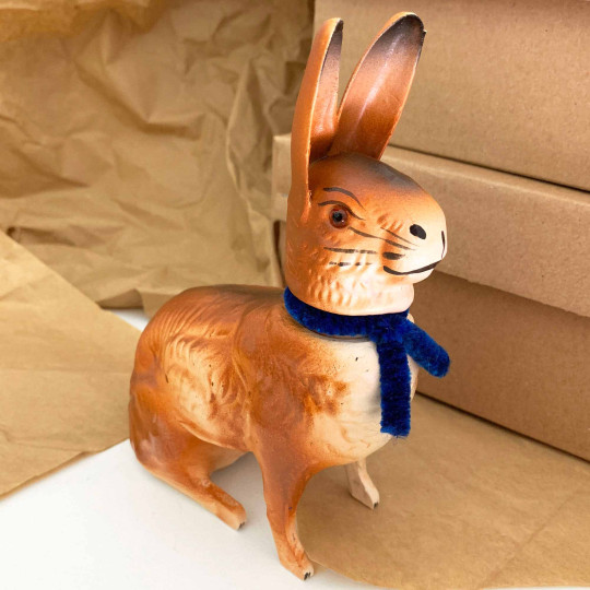 Classic Sitting Easter Bunny Papier Mache Candy Container ~ Germany ~ 7" tall