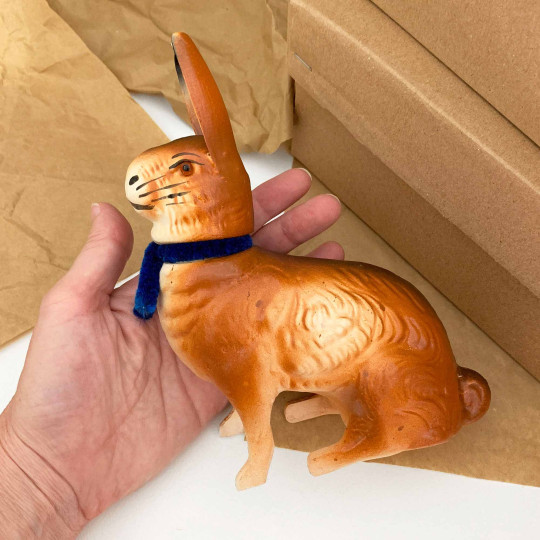 Classic Sitting Easter Bunny Papier Mache Candy Container ~ Germany ~ 7" tall
