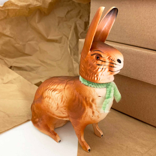 Classic Sitting Easter Bunny Papier Mache Candy Container ~ Germany ~ 7" tall