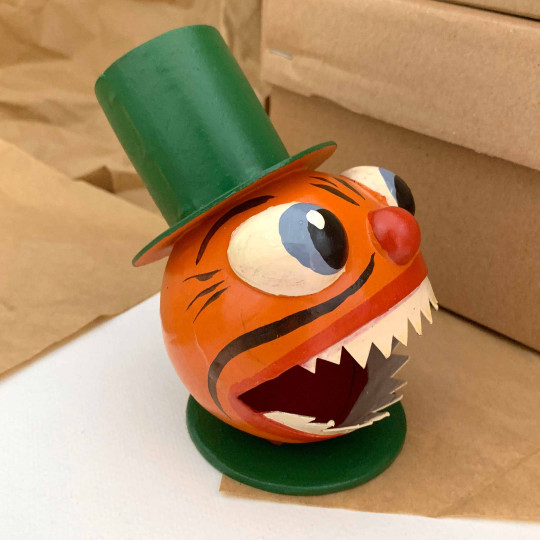 Big Mouth in Top Hat Papier Mache Candy Container ~ Germany ~ 4-1/2" tall