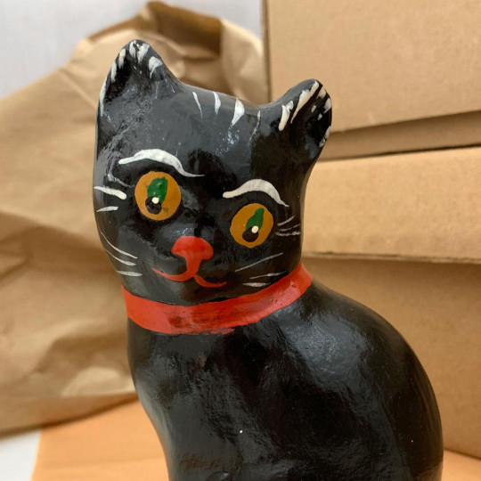 Black Cat Papier Mache Candy Container ~ Germany ~ 4-1/2" tall