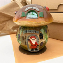 Mushroom House Papier Mache Candy Container ~ Germany ~ 5-1/2" tall