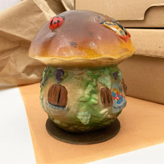 Mushroom House Papier Mache Candy Container ~ Germany ~ 5-1/2" tall