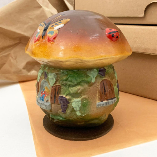 Mushroom House Papier Mache Candy Container ~ Germany ~ 5-1/2" tall