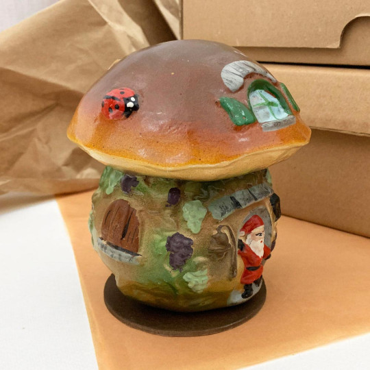 Mushroom House Papier Mache Candy Container ~ Germany ~ 5-1/2" tall