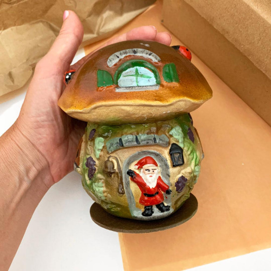 Mushroom House Papier Mache Candy Container ~ Germany ~ 5-1/2" tall