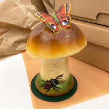 Brown Botanical Mushroom Papier Mache Candy Container ~ Germany ~ 6-1/2" tall