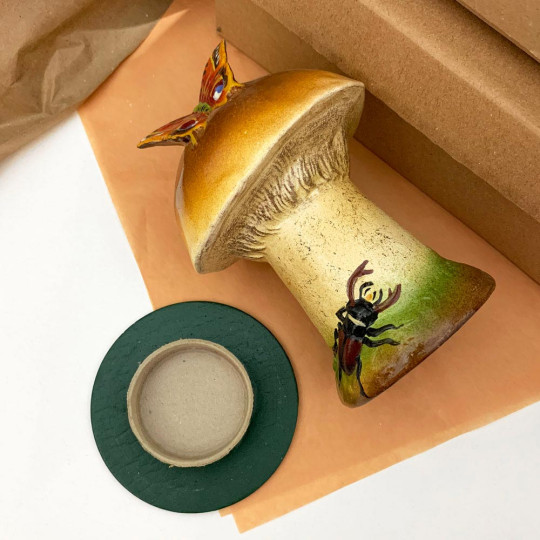 Brown Botanical Mushroom Papier Mache Candy Container ~ Germany ~ 6-1/2" tall