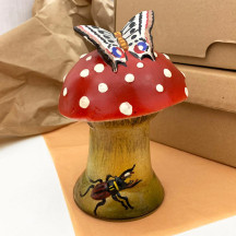 Red Botanical Mushroom Papier Mache Candy Container ~ Germany ~ 6-1/2" tall