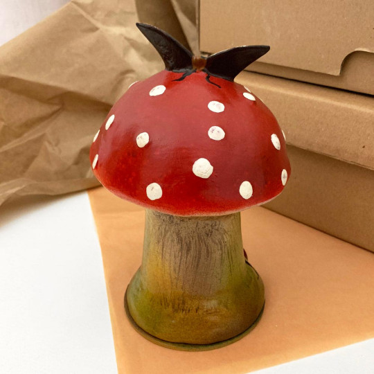 Red Botanical Mushroom Papier Mache Candy Container ~ Germany ~ 6-1/2" tall