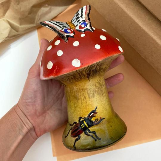 Red Botanical Mushroom Papier Mache Candy Container ~ Germany ~ 6-1/2" tall