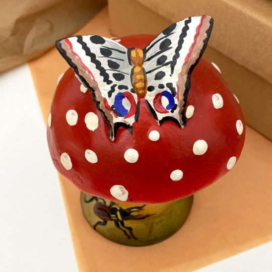 Red Botanical Mushroom Papier Mache Candy Container ~ Germany ~ 6-1/2" tall