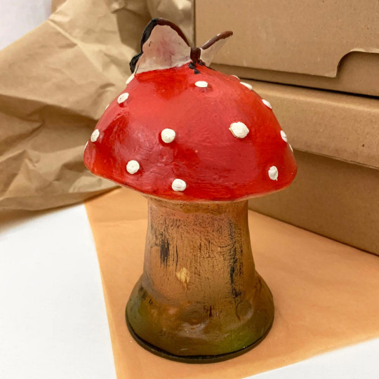 Red Botanical Mushroom Papier Mache Candy Container ~ Germany ~ 6-1/2" tall
