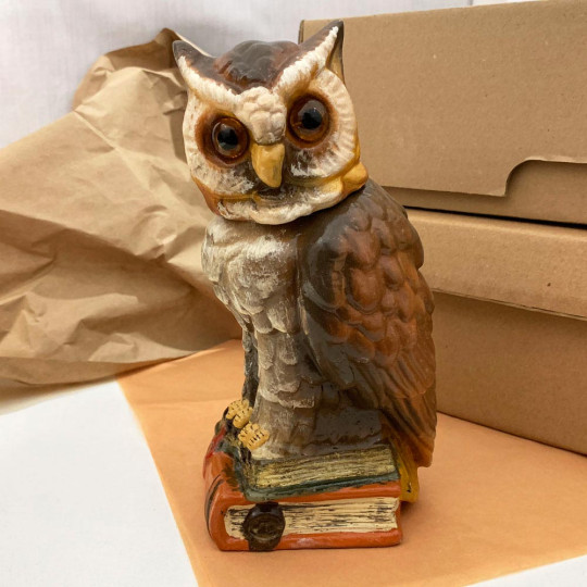 Owl on Books Papier Mache Candy Container ~ Germany ~ 7-5/8" tall