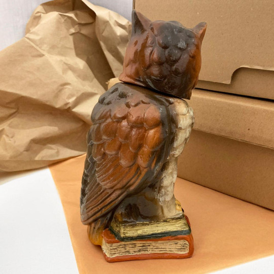 Owl on Books Papier Mache Candy Container ~ Germany ~ 7-5/8" tall