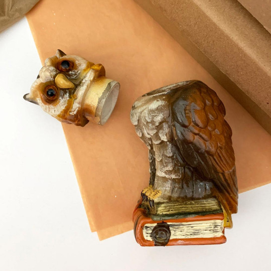 Owl on Books Papier Mache Candy Container ~ Germany ~ 7-5/8" tall