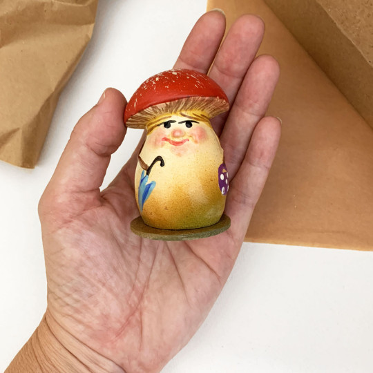 Mini Red Mushroom Lady Papier Mache Candy Container ~ Germany ~ 2-3/4" tall