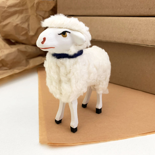 Woolly Sheep Papier Mache Lamb Figure ~ Germany ~ 4-1/4" tall