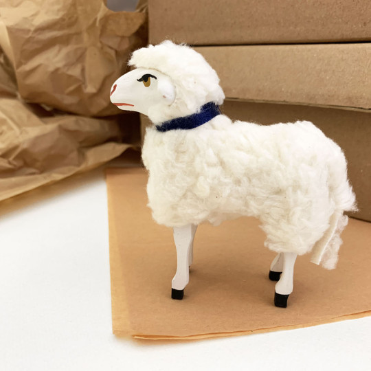 Woolly Sheep Papier Mache Lamb Figure ~ Germany ~ 4-1/4" tall