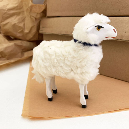 Woolly Sheep Papier Mache Lamb Figure ~ Germany ~ 4-1/4" tall