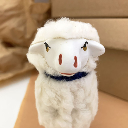 Woolly Sheep Papier Mache Lamb Figure ~ Germany ~ 4-1/4" tall