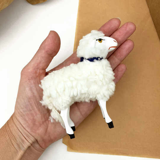 Woolly Sheep Papier Mache Lamb Figure ~ Germany ~ 4-1/4" tall