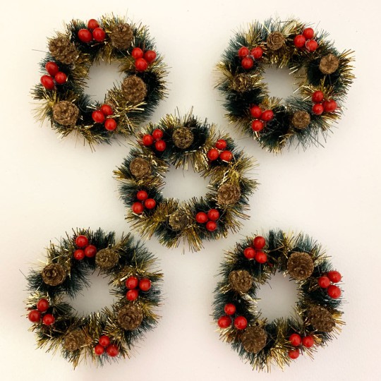 Retro Bottle Brush Christmas Mini Wreaths ~ Set of 2 ~ 2-1/2" across