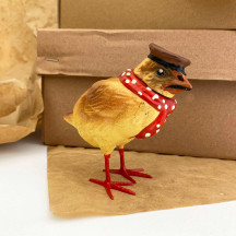 Chick in Hat and Scarf Papier Mache Candy Container ~ Germany ~ 3-1/2" tall