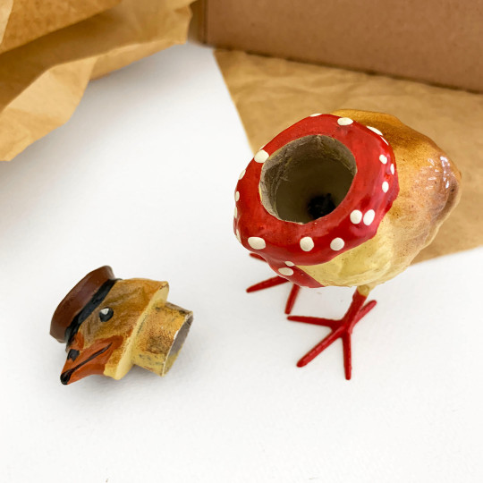 Chick in Hat and Scarf Papier Mache Candy Container ~ Germany ~ 3-1/2" tall
