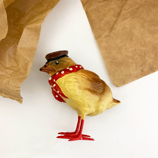 Chick in Hat and Scarf Papier Mache Candy Container ~ Germany ~ 3-1/2" tall